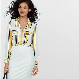 Express Slim Fit Portofino Shirt - Yellow Striped Size Small